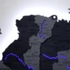 Багатошарова деревʼяна карта України з підсвіткою річок колір Grey
