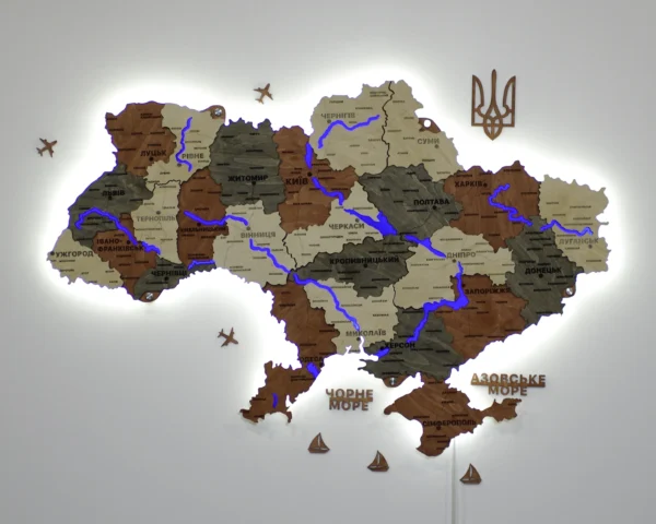 Карта України з LED-підсвіткою річок колір Maple