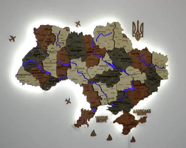 Карта України з LED-підсвіткою річок колір Maple