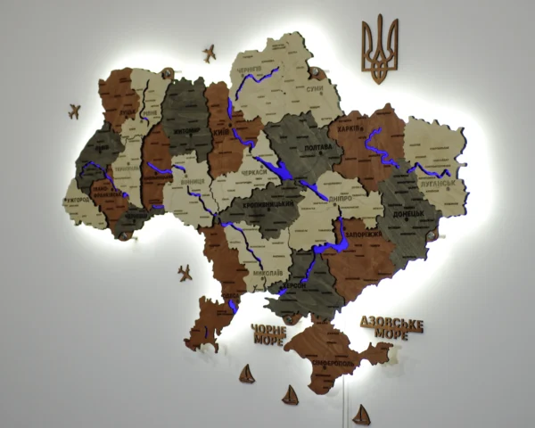 Карта України з LED-підсвіткою річок колір Maple