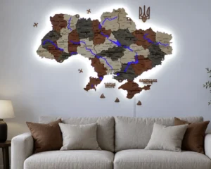 Карта України з LED-підсвіткою річок колір Maple