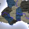 Деревʼяна карта України з підсвіткою річок та контурів колір Nord