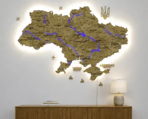 Карта України 3D з підсвіткою річок колір Oak