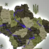 Деревʼяна 3D карта України з підсвіткою річок колір Olive