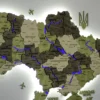 Деревʼяна 3D карта України з підсвіткою річок колір Olive