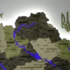 Деревʼяна 3D карта України з підсвіткою річок колір Olive