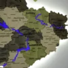 Деревʼяна 3D карта України з підсвіткою річок колір Olive