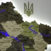 Деревʼяна 3D карта України з підсвіткою річок колір Olive