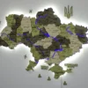 Деревʼяна 3D карта України з підсвіткою річок колір Olive