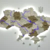 Карта України із дерева з підсвіткою річок та контурів колір Soft