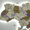 Карта України із дерева з підсвіткою річок та контурів колір Soft