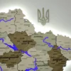 Карта України із дерева з підсвіткою річок та контурів колір Soft