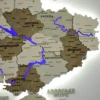 Карта України із дерева з підсвіткою річок та контурів колір Soft