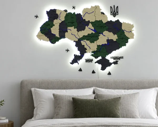 Карта України на стіну з фарбованими річками та підсвіткою по контуру колір Alpine