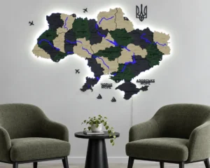 Карта України з деревини та LED-підсвіткою річок колір Alpine