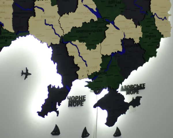 Карта України на стіну з фарбованими річками та підсвіткою по контуру колір Alpine