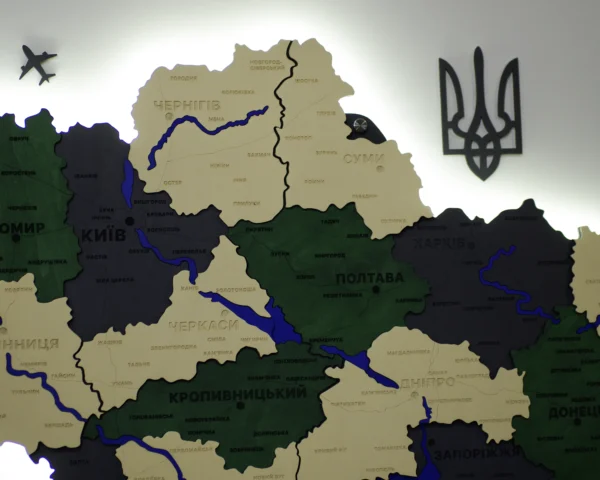Карта України на стіну з фарбованими річками та підсвіткою по контуру колір Alpine