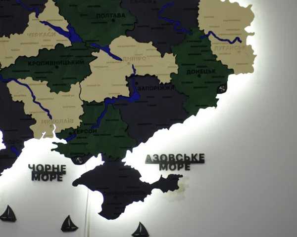 Карта України на стіну з фарбованими річками та підсвіткою по контуру колір Alpine
