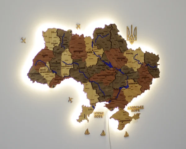Багатошарова карта України з мальованими річками та підсвіткою по контуру колір Amber