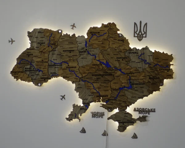 Карта України з фарбованими річками та підсвіткою по контуру колір Dark
