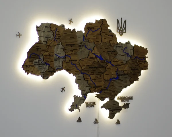 Карта України з фарбованими річками та підсвіткою по контуру колір Dark