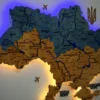 Настінна карта України з мальованими річками та підсвіткою по контуру колір Flag