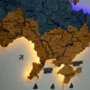 Настінна карта України з мальованими річками та підсвіткою по контуру колір Flag