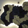 Багатошарова деревʼяна карта України з мальованими річками та підсвіткою колір Grand