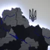 Карта України 3D на стіну з фарбованими річками та підсвіткою по контуру колір Grey
