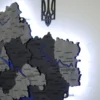 Карта України 3D на стіну з фарбованими річками та підсвіткою по контуру колір Grey