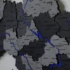 Карта України 3D на стіну з фарбованими річками та підсвіткою по контуру колір Grey