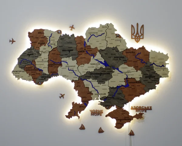 Карта України з LED-підсвіткою та мальованими річками колір Maple