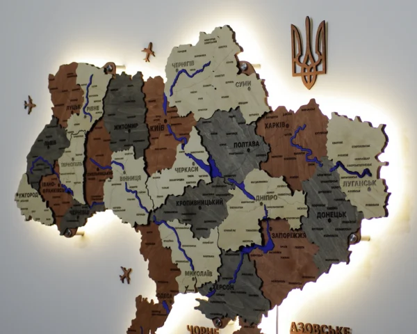 Карта України з LED-підсвіткою та мальованими річками колір Maple