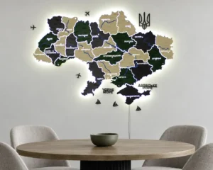 Деревʼяна карта України на акрилі з річками та LED-підсвіткою колір Apline