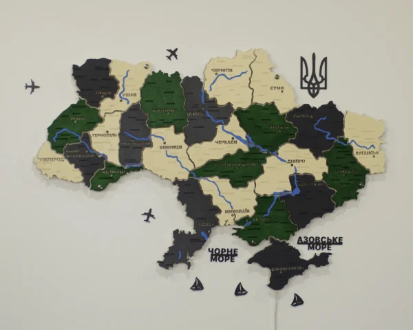 Деревʼяна карта України на акрилі з річками та LED-підсвіткою колір Apline