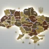 Карта України на стіну з підсвіткою між областями та річками колір Amber