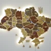 Карта України на стіну з підсвіткою між областями та річками колір Amber