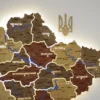 Карта України на стіну з підсвіткою між областями та річками колір Amber
