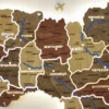 Карта України на стіну з підсвіткою між областями та річками колір Amber