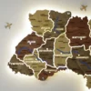 Карта України на стіну з підсвіткою між областями та річками колір Amber