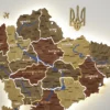 Карта України на стіну з підсвіткою між областями та річками колір Amber