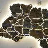Карта України на акрилі з річками та LED-підсвіткою між областями колір Dark