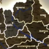 Карта України на акрилі з річками та LED-підсвіткою між областями колір Dark