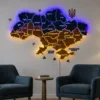 Карта України із дерева з LED-підсвіткою між областями та фарбованими річками колір Falg