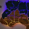 Карта України із дерева з LED-підсвіткою між областями та фарбованими річками колір Falg