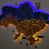 Карта України із дерева з LED-підсвіткою між областями та фарбованими річками колір Falg