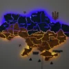 Карта України із дерева з LED-підсвіткою між областями та фарбованими річками колір Falg