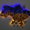 Карта України із дерева з LED-підсвіткою між областями та фарбованими річками колір Falg