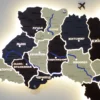 Карта України на акрилі з підсвіткою між областями та фарбованими річками колір Grand