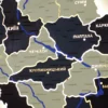 Карта України на акрилі з підсвіткою між областями та фарбованими річками колір Grand